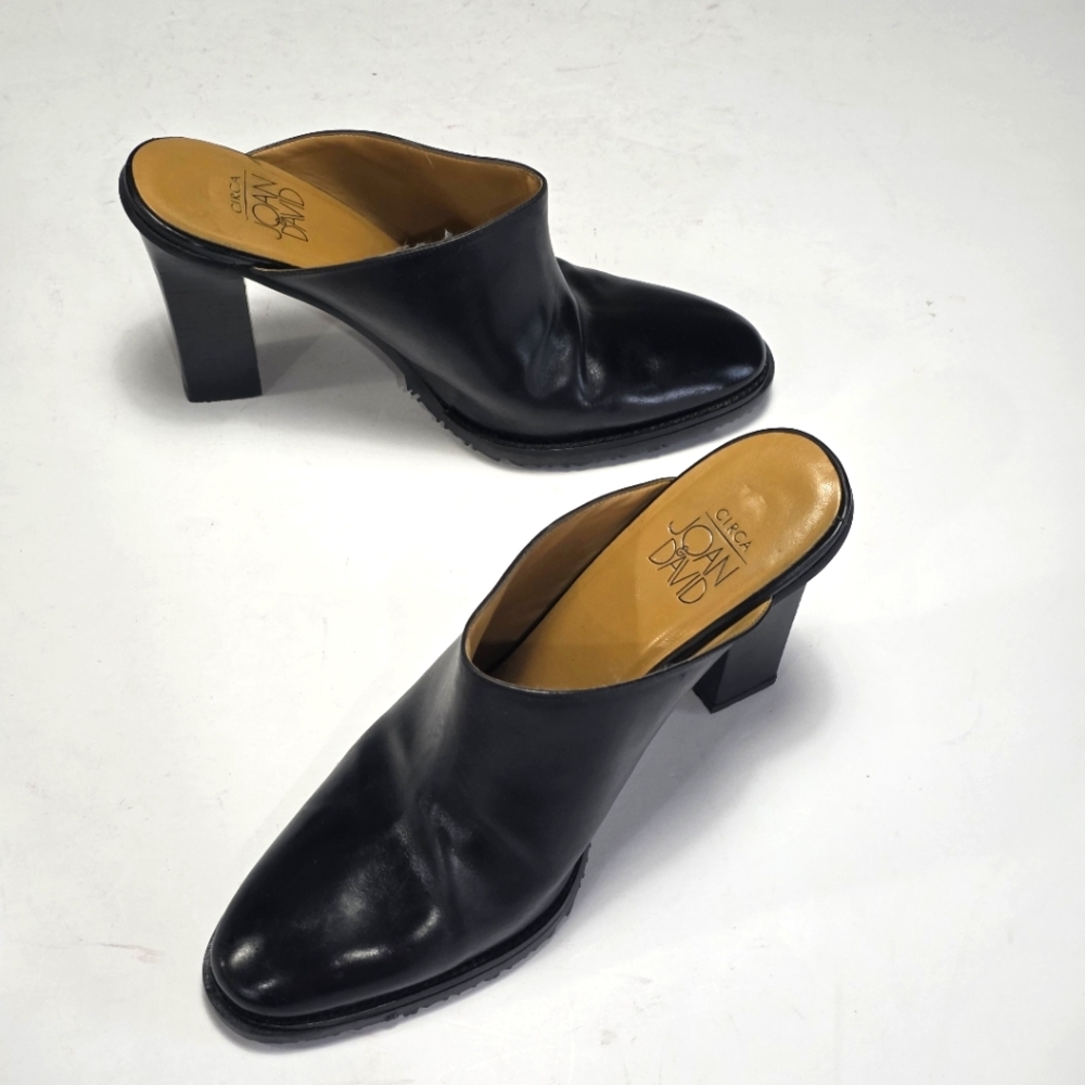 Joan & David Black Leather Heeled Mules Size 8.5